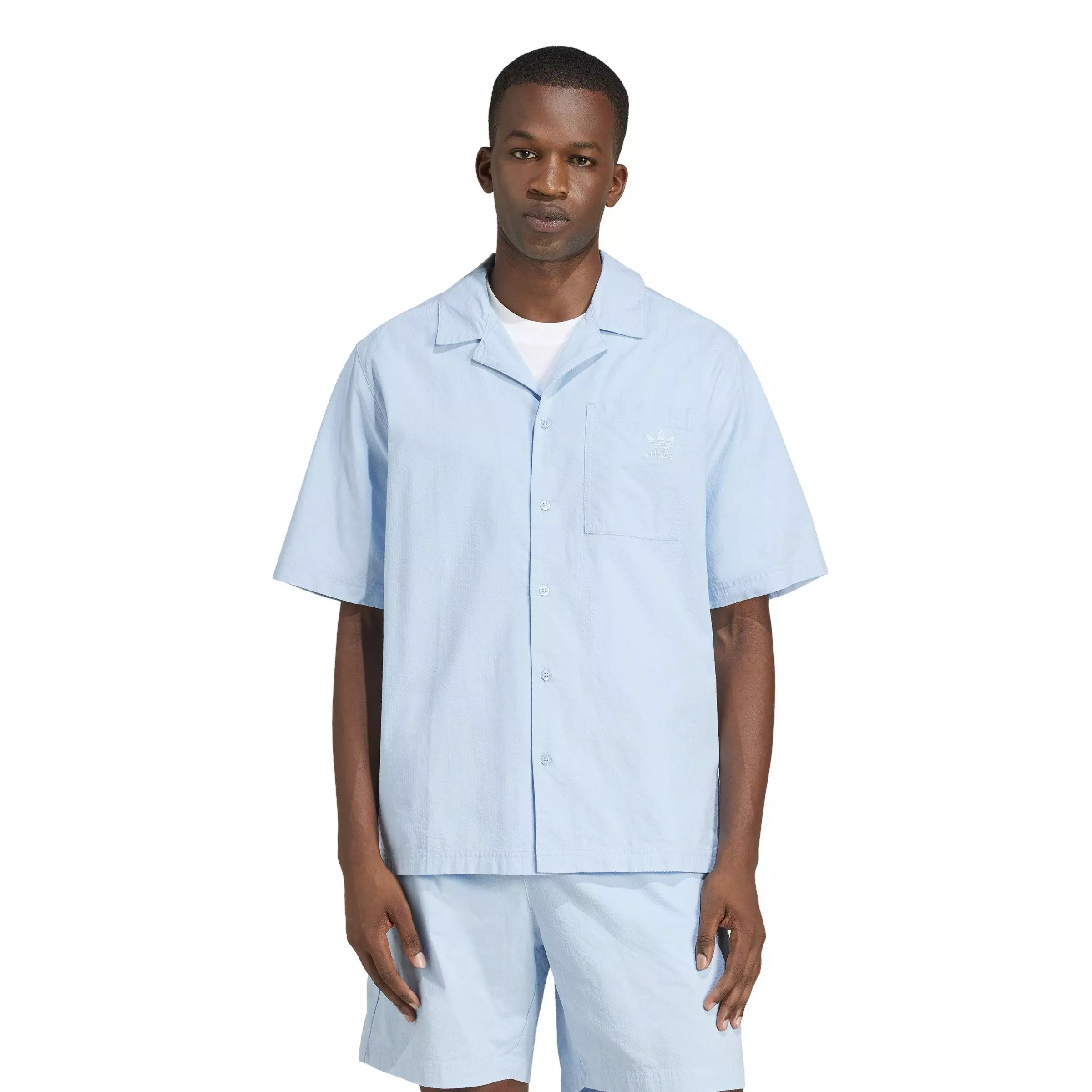 adidas Originals Men's Essentials Seersucker Short Sleeve Shirt -Blue